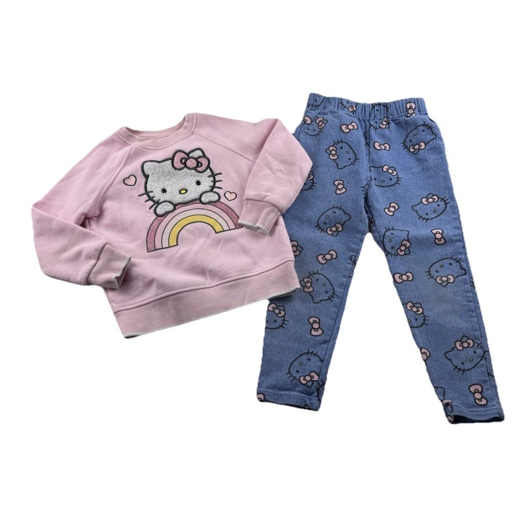 Hello Kitty 2pc Outfit Sweatshirt & Pull Up Denim Pants Kids Size 5